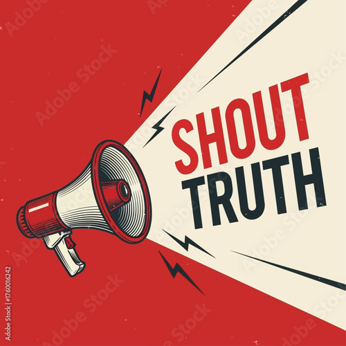 A powerful retro megaphone illustration broadcasting a message of truth and justice for activism and social announcements