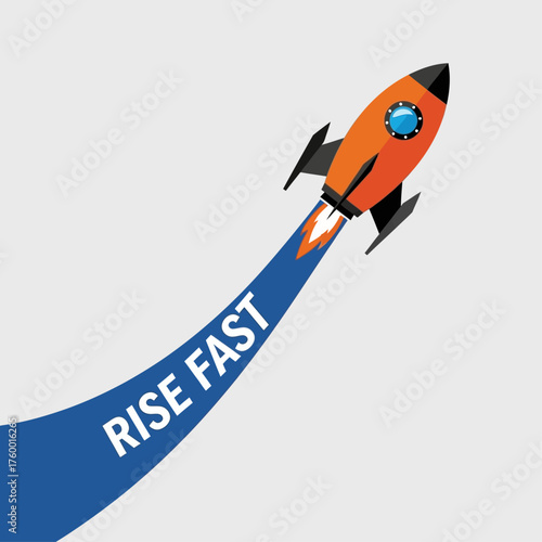 Vector illustration of a rocket ship launching into space, a symbol of rapid business growth, successful startup, and fast progress