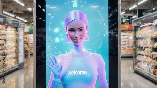 Supermarket ai virtual assistant welcoming customers