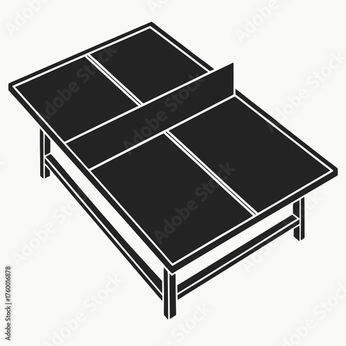 Simple black and white icon of a ping pong table with net for sports and games