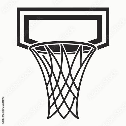 Simple graphic of a basketball hoop net and backboard for sports and game designs