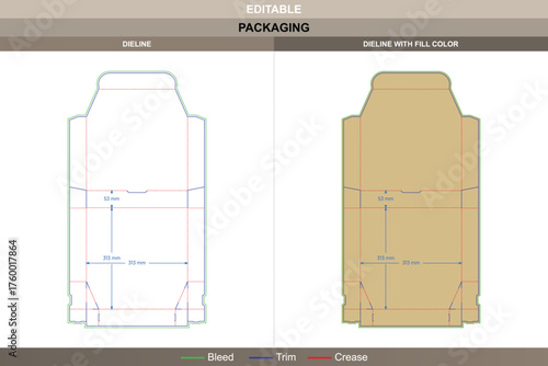 Pizza box dieline vector printing packaging layout showing structured fold design and precise die line marks for takeaway food packaging or delivery service