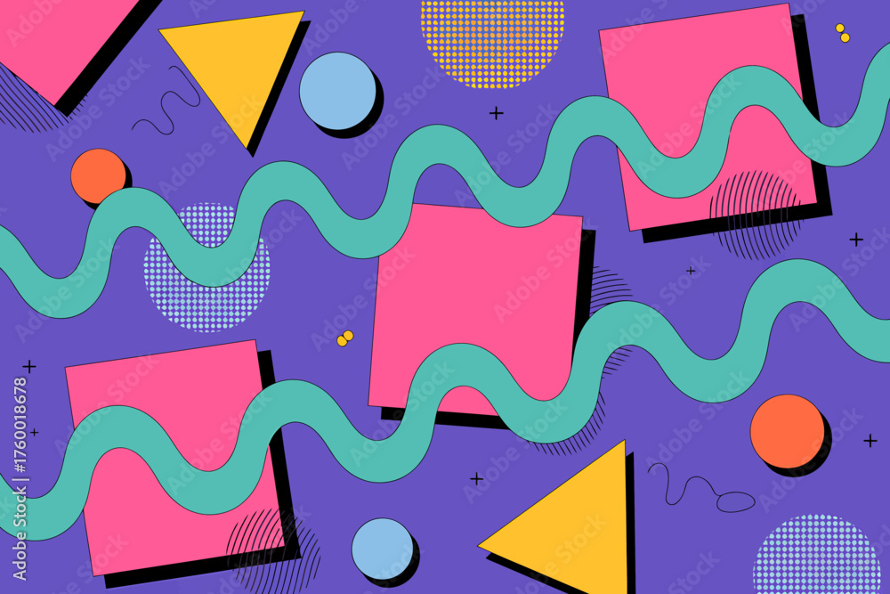 custom made wallpaper toronto digitalVibrant Retro Abstract Background with Geometric Shapes and Wavy Lines Perfect for Creative Projects and Designs evoking the 1980s and 1990s