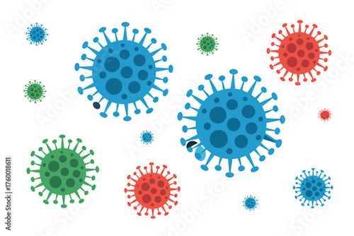 Colorful Coronavirus Cells Floating on White Background Illustrating Global Pandemic and Healthcare Challenges with Infectious Diseases