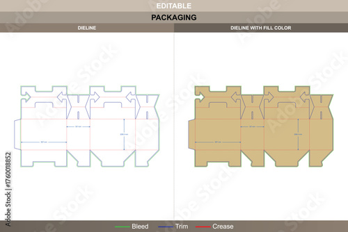 Positive button bottom tuck end box dieline vector printing packaging layout featuring structured closure folds and precise die line mapping for secure packaging