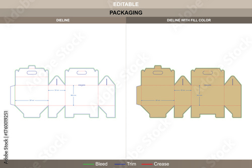 Reverse tuck end suitcase box dieline professional vector printing packaging layout structured folds and accurate die line mapping for strong and secure packaging