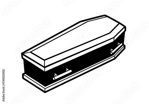 Black wooden coffin illustration with simple design on transparent background  