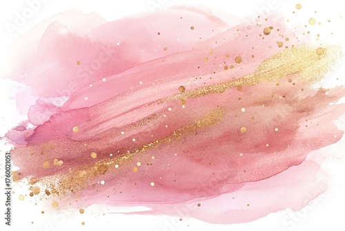 Elegant Pink Watercolor Background with Diagonal Gold Glitter Stroke and Sparkling Effect
