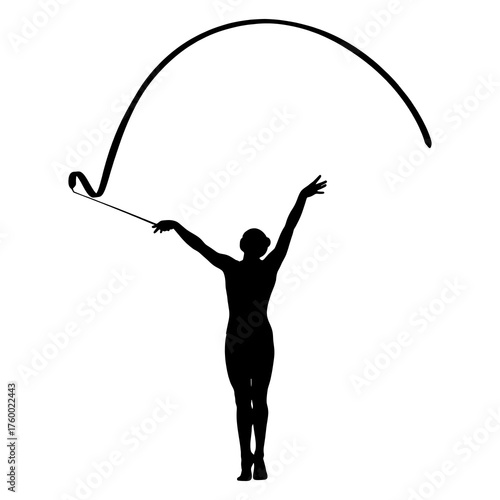Silhouette of adult female jumping rope with graceful arch