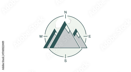 Minimalist Mountain Compass Design Illustrates Exploration and Adventure with a Simple Aesthetic