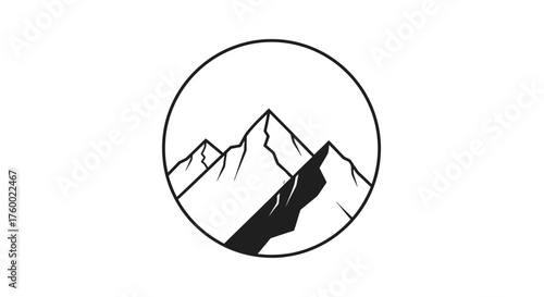 Minimalist Mountain Icon Inside a Circle, Suitable for Outdoorsy Brands And Businesses