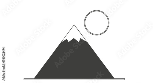 Minimalist Mountain Illustration Featuring Crescent Sun In the Darkest Night Sky