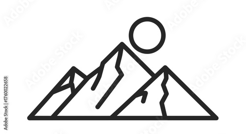 Minimalist Mountain Range Silhouette Depicting the Rising Sun Against a Black Backdrop