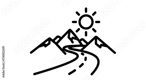 Minimalist Mountain Range With Sunrise Silhouette Against a Black Backdrop Illustration
