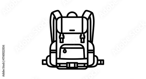 Minimalist Outline Illustration of Backpack for Adventure and Travel, Vector Design