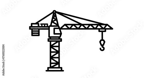 Minimalist Outline Of a Tower Crane On a Dark Background For Industrial Illustration