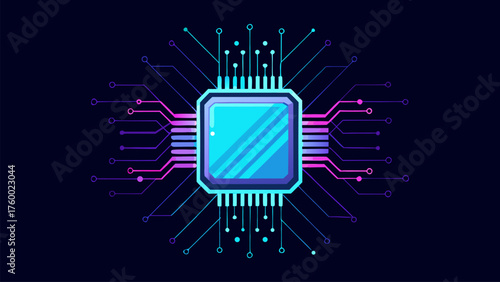 Microchip with Electronic Circuit CPU Semiconductor Technology. Modern Computer Processor, Hardware Components System, Engineering Innovation Idea Illustration.
