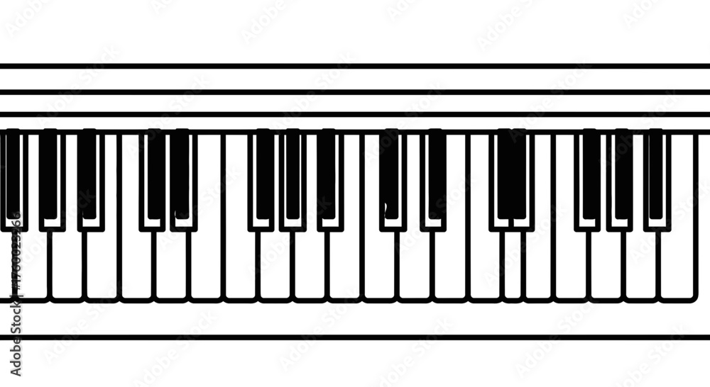 Fototapeta premium Minimalist Piano Keys Illustration In Black And White, Perfect For Musical Projects