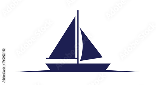 Minimalist Sailboat Icon Depicted In Navy Blue, Sailing Across A Stark Black Backdrop