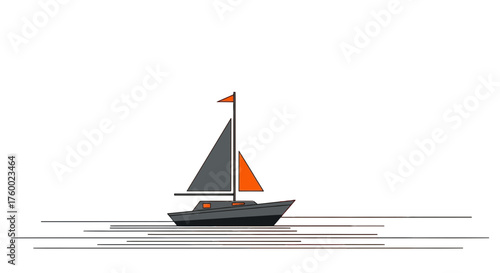 Minimalist Sailboat Navigating The Night Sea With Bright Orange Accents And Black Backdrop