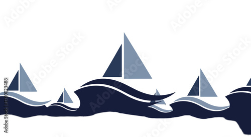 Minimalist Sailboats Sailing The Dark Waters With Abstract Wave Movements