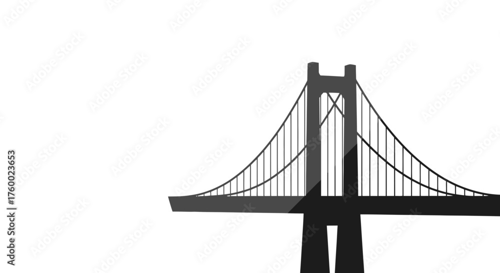 Fototapeta premium Minimalist Silhouette Illustration of A Suspension Bridge At Night In Black And White