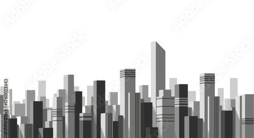 Minimalist Silhouette Cityscape of Abstract Buildings on a Black Background