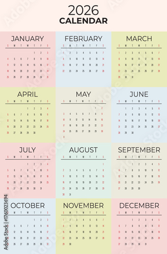 2026 yearly calendar and planner in colorful look