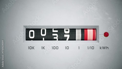 A fast-spinning analog electricity meter showing rapidly rising energy consumption. A concept symbolizing high utility bills, inflation, and the energy crisis. Ultra HD 4K 3840x2160 4K animation.