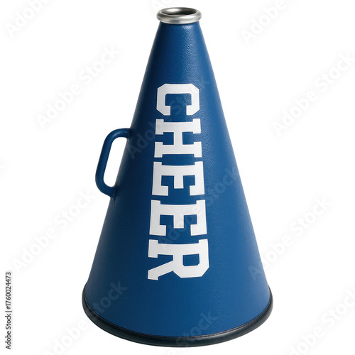 Blue Cheerleading Megaphone White Lettering Sports Events