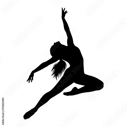 Silhouette of female ballet dancer in elegant jumping pose
