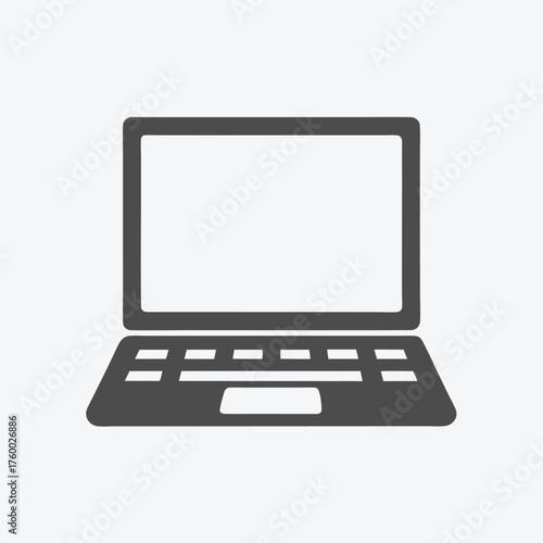 Isolated front view of a portable laptop with keyboard in clear line drawing