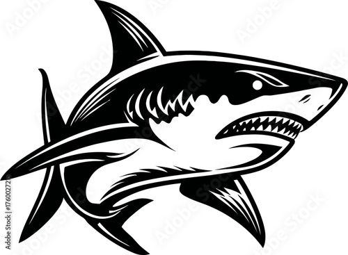 Bold Black and White Shark Vector Design for Graphic Art Projects