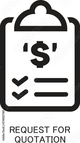 Request for Quotation (RFQ) Icon – Flat Business Vector with Clipboard and Dollar Sign on Orange Background