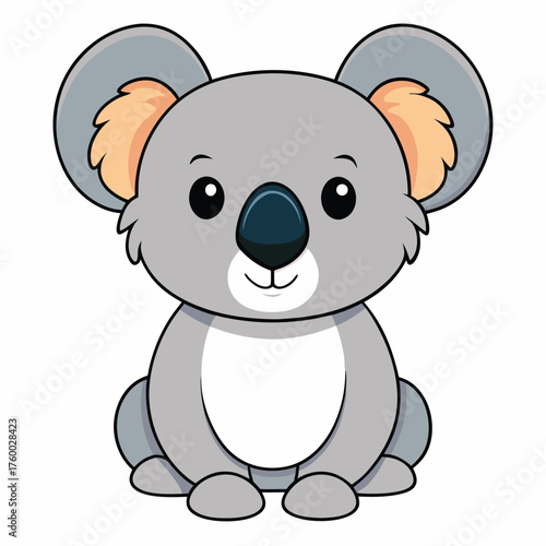 Cartoon koala sits cutely while featuring adorable big ears and a sweet friendly face