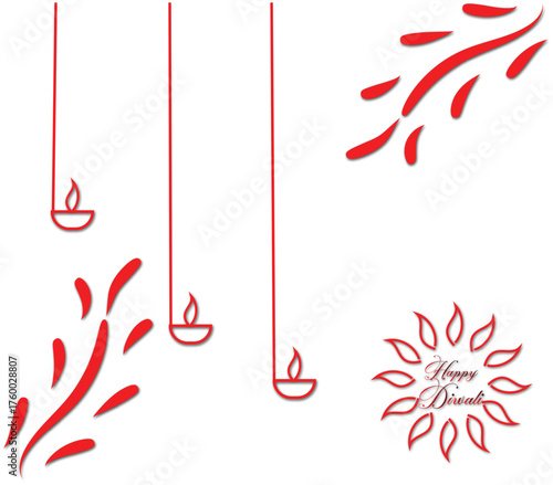 Elegant red Diwali Diya background design,
Minimalist Happy Diwali greeting illustration,
Creative red Diya festival light decoration