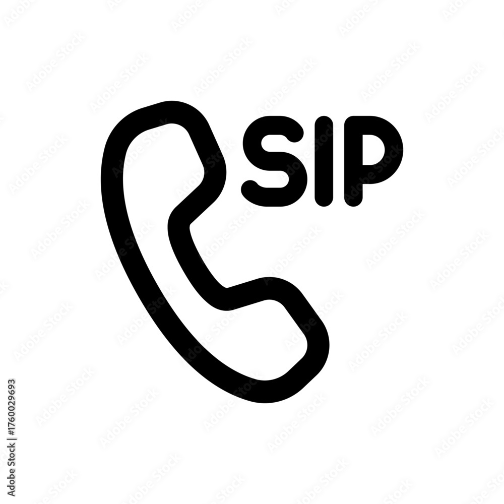 Naklejka premium Black outline of a phone receiver with the letters sip next to it indicating session initiation protocol usage