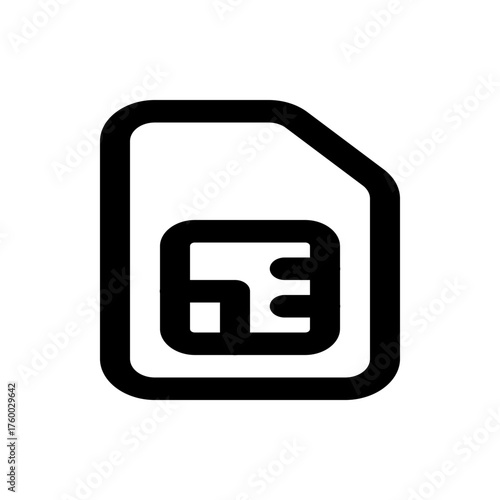 Illustration of a sim card with rounded edges and a distinctive notch in the corner in black and white