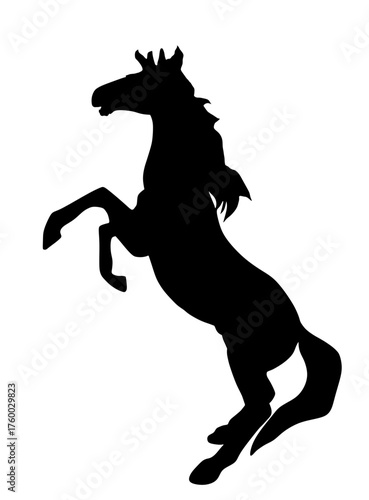 Prance horse silhouette vector illustration isolated on black background. Beautiful powerful animal stallion.