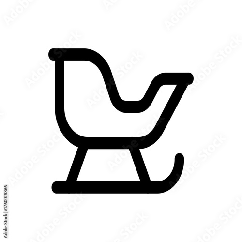 Illustration of a black sled with curved runners and a seat back on a white background in simple style