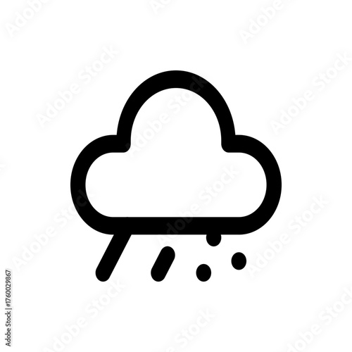 Illustration of a black outline cloud with rain and hail falling from it representing a storm weather icon