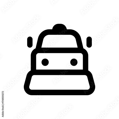 Illustration of a stylized fire engine with a rounded cab and two lights and side mirrors in black outline