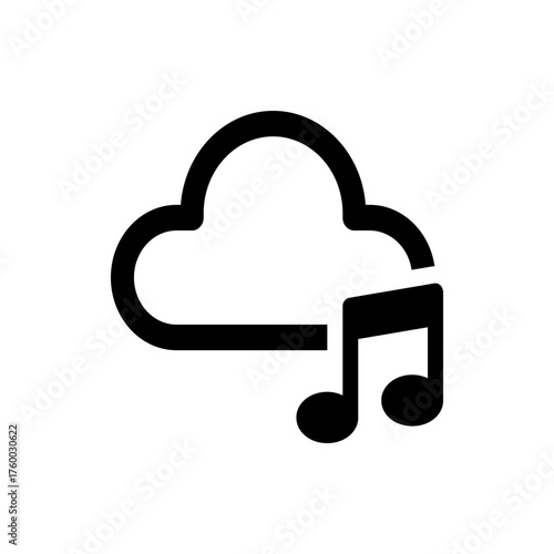 Cloud outline with a musical note attached indicating cloud music storage and streaming services icon design