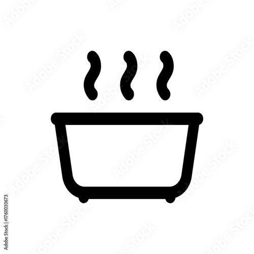 Illustration of a bathtub with three steam lines rising from it in a simple black and white graphic style