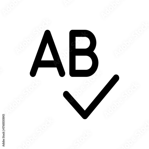 A and b letters with checkmark below indicating selection or confirmation in a black and white design view