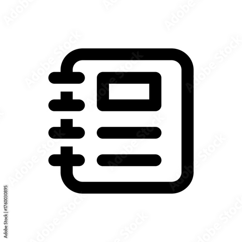Black outlined notepad with rounded corners and three horizontal lines and spiral binding on the left