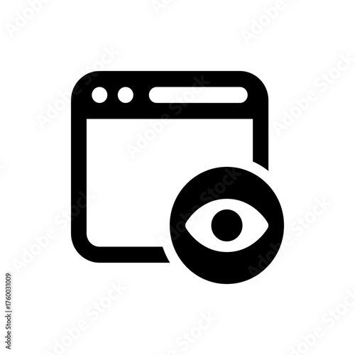 Browser window icon with three circles and an eye icon for viewing content on the internet page viewable