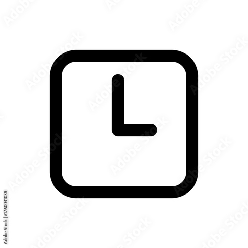 Illustration of a simple black clock with rounded square border and short hands indicating time display