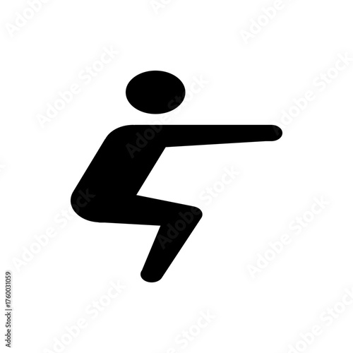 Silhouette of a person in a squat position with arms extended straight out in front of the body shape art