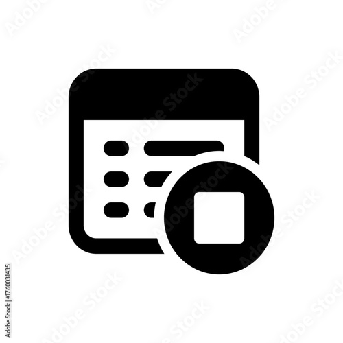 Black and white calendar icon with a square in a circle representing a schedule or appointment reminder